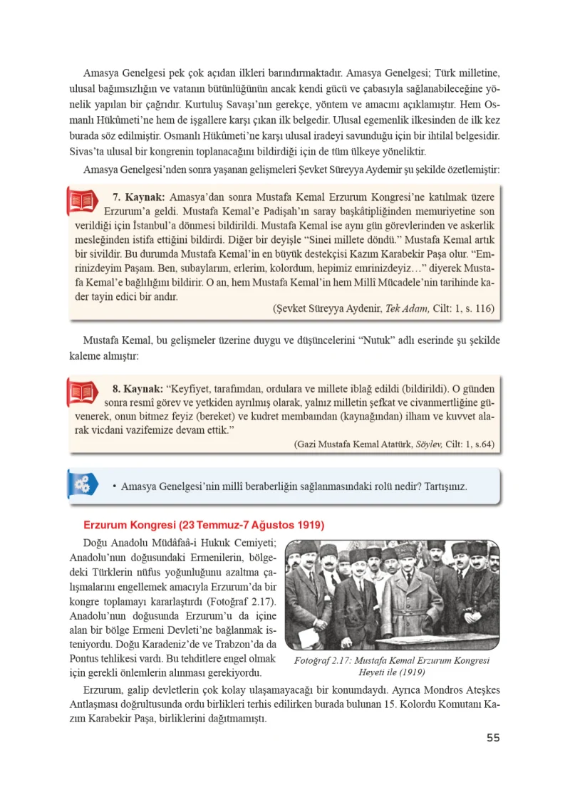 8. Sınıf İnkılap Tarihi Ders Kitabı Cevapları Bir Yay Yayınları Sayfa 55
