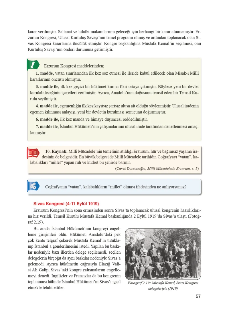 8. Sınıf İnkılap Tarihi Ders Kitabı Cevapları Bir Yay Yayınları Sayfa 57