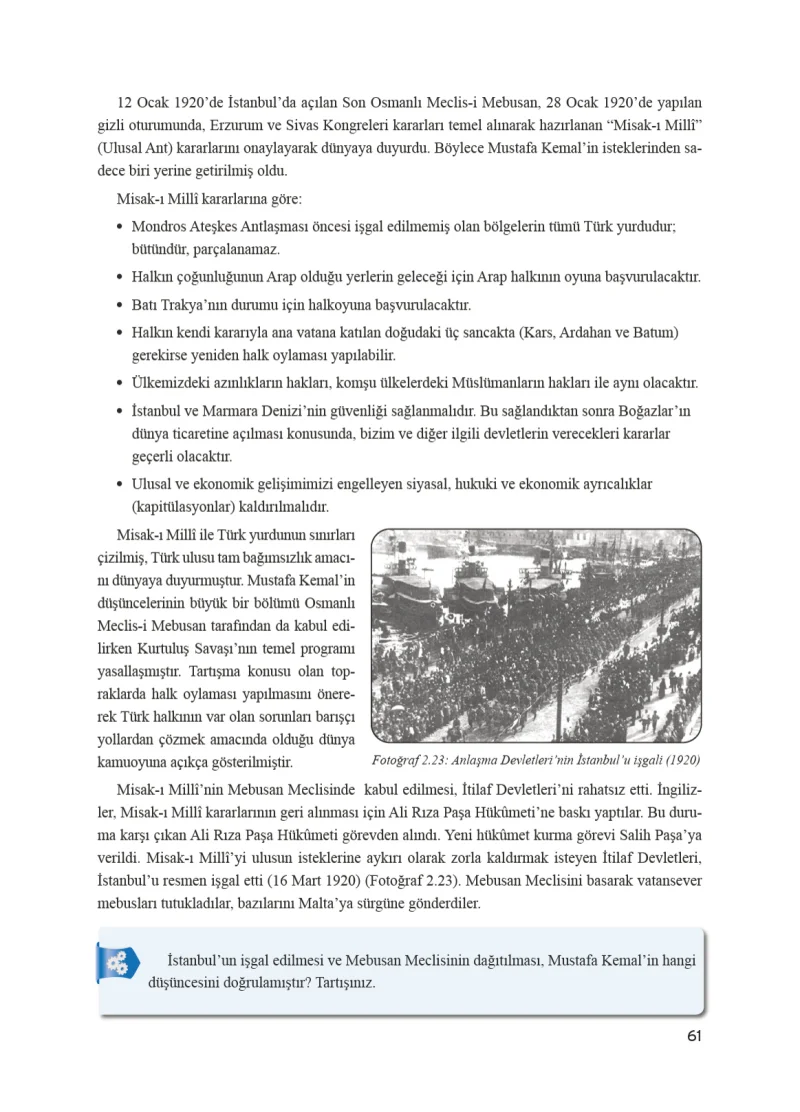 8. Sınıf İnkılap Tarihi Ders Kitabı Cevapları Bir Yay Yayınları Sayfa 61