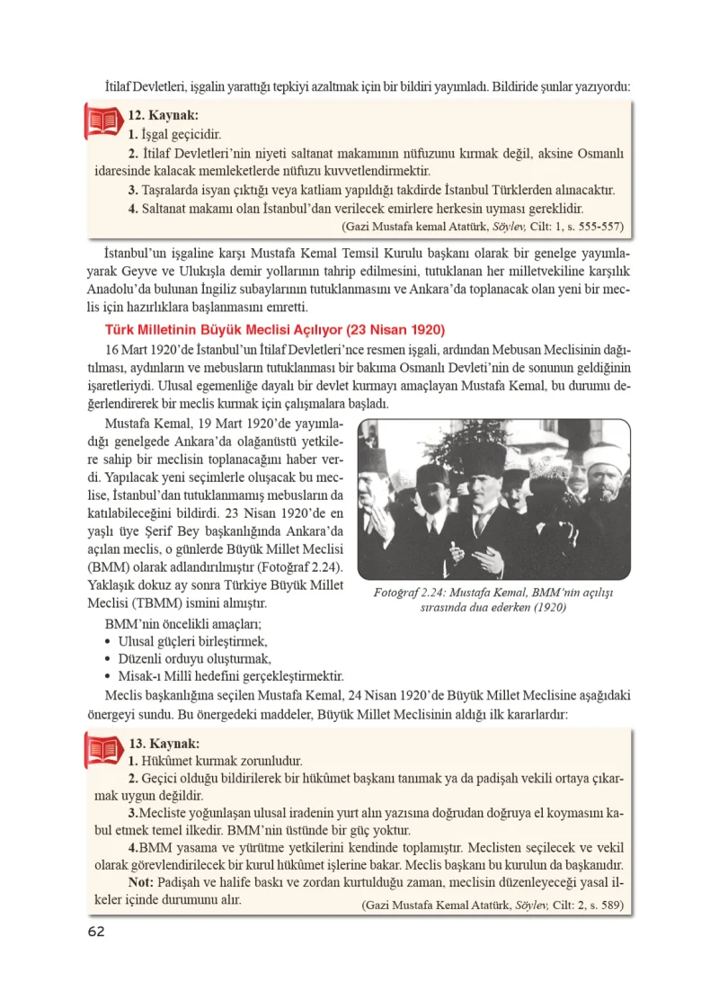 8. Sınıf İnkılap Tarihi Ders Kitabı Cevapları Bir Yay Yayınları Sayfa 62