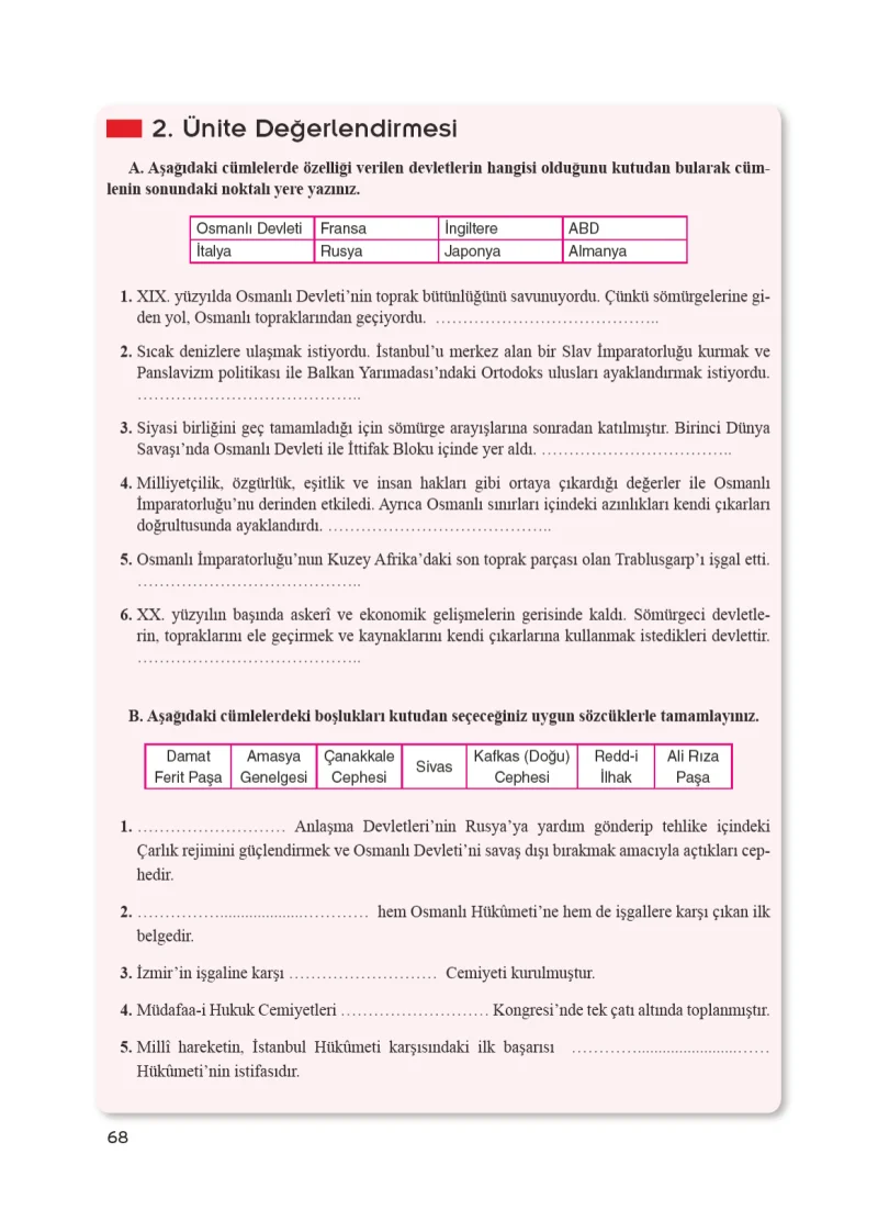 8. Sınıf İnkılap Tarihi Ders Kitabı Cevapları Bir Yay Yayınları Sayfa 68