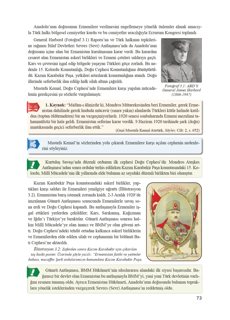 8. Sınıf İnkılap Tarihi Ders Kitabı Cevapları Bir Yay Yayınları Sayfa 73