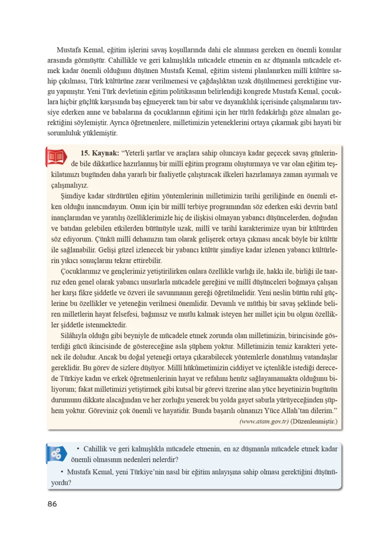 8. Sınıf İnkılap Tarihi Ders Kitabı Cevapları Bir Yay Yayınları Sayfa 86