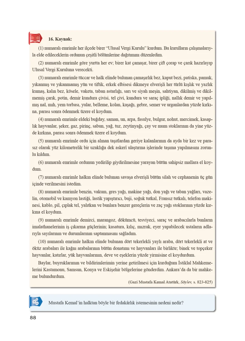 8. Sınıf İnkılap Tarihi Ders Kitabı Cevapları Bir Yay Yayınları Sayfa 88