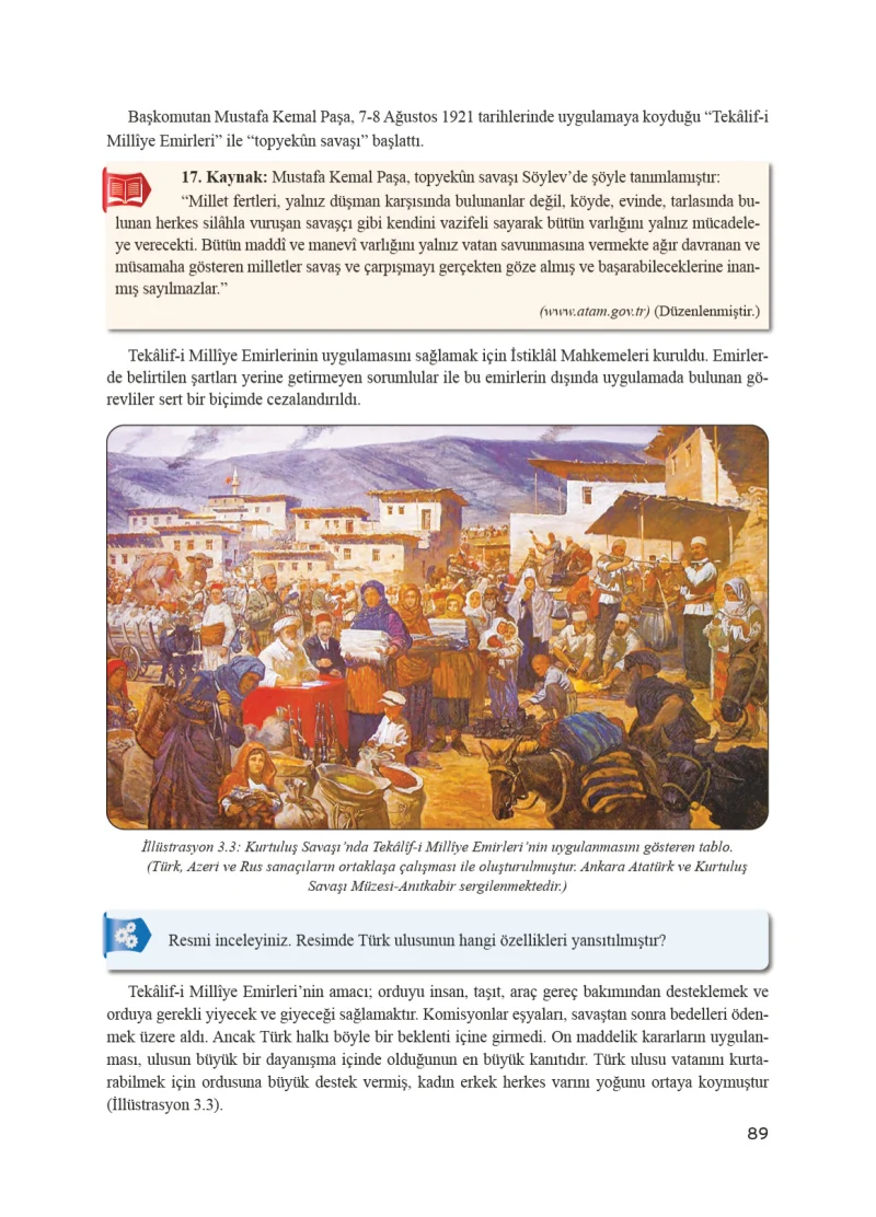 8. Sınıf İnkılap Tarihi Ders Kitabı Cevapları Bir Yay Yayınları Sayfa 89