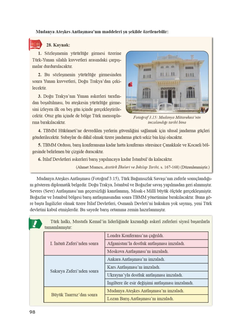 8. Sınıf İnkılap Tarihi Ders Kitabı Cevapları Bir Yay Yayınları Sayfa 98