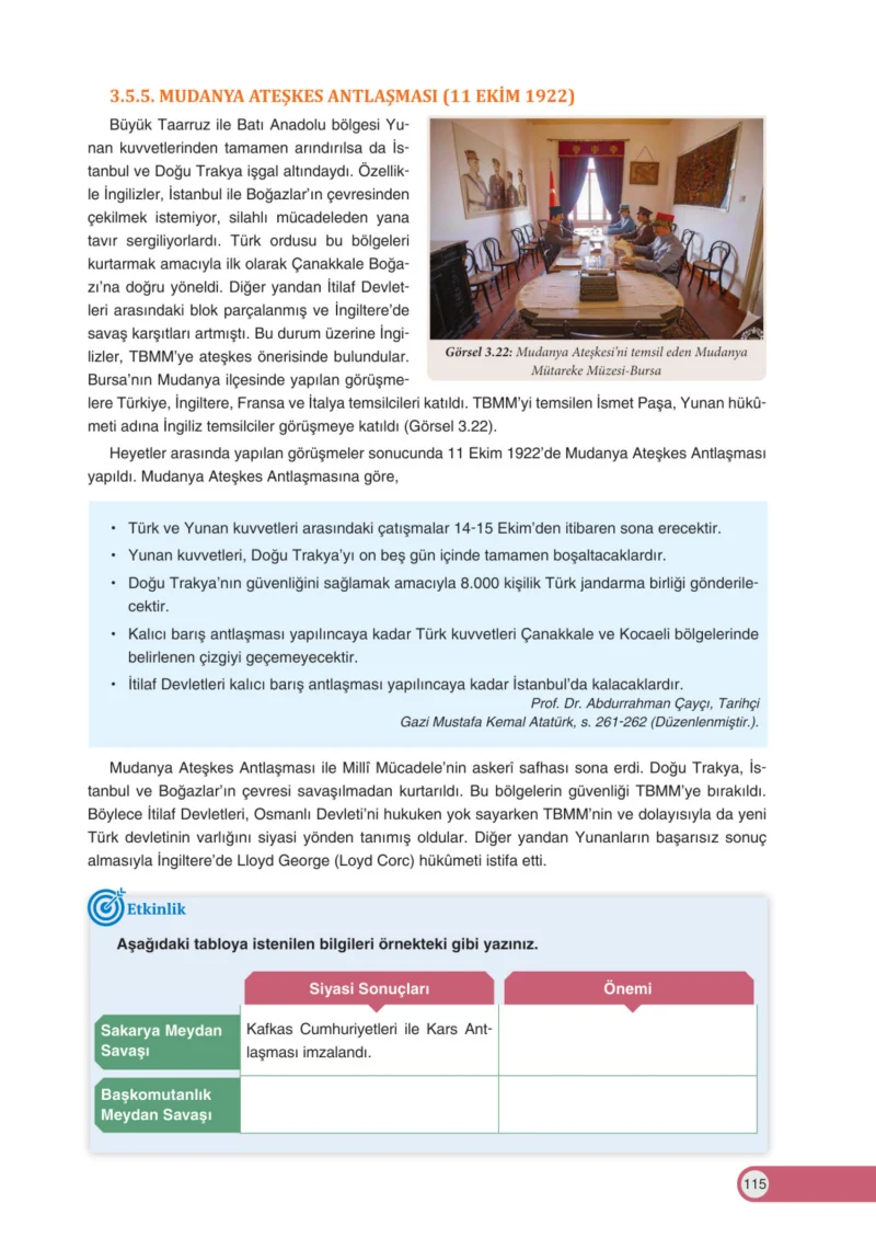 8. Sınıf İnkılap Tarihi Ders Kitabı Cevapları Ders Destek Yayınları Sayfa 115