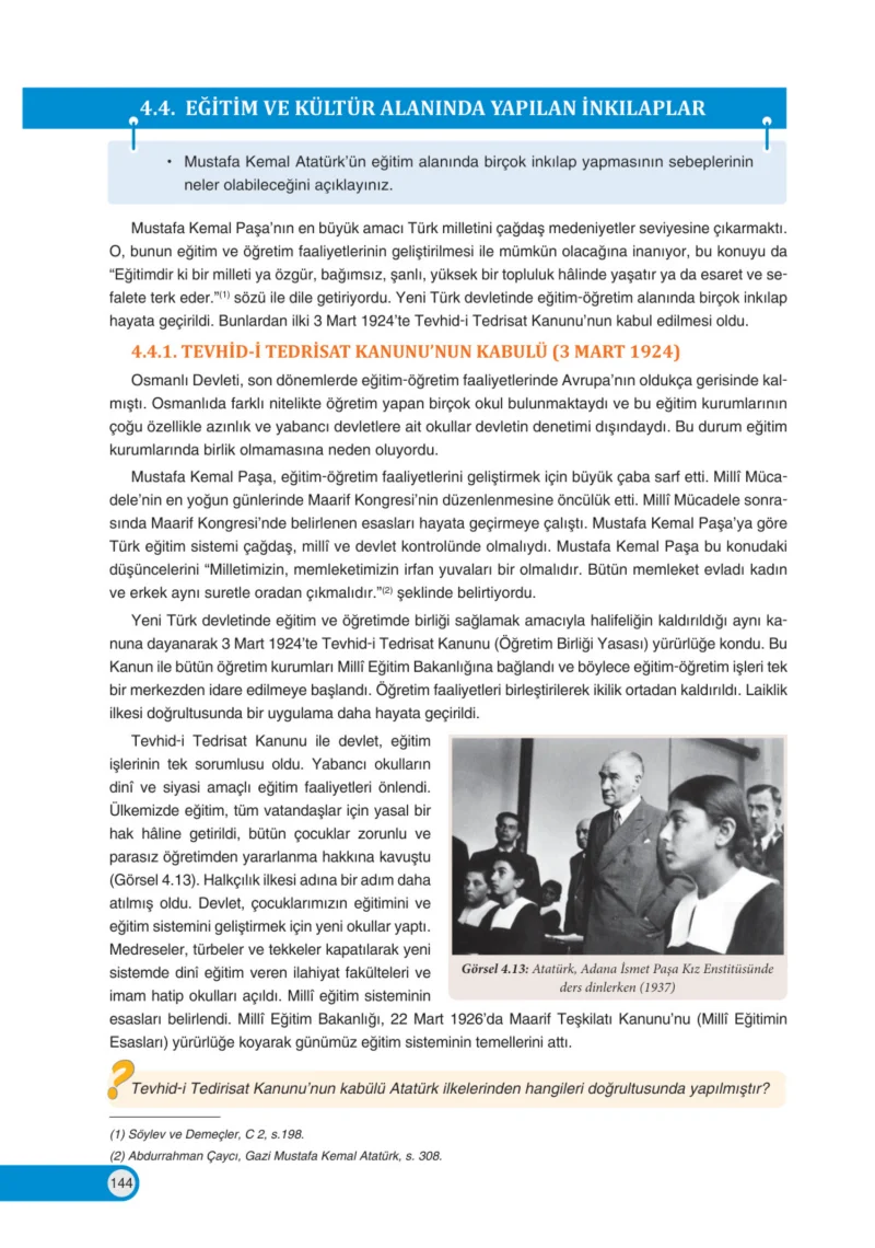 8. Sınıf İnkılap Tarihi Ders Kitabı Cevapları Ders Destek Yayınları Sayfa 144
