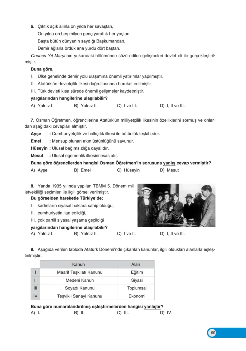 8. Sınıf İnkılap Tarihi Ders Kitabı Cevapları Ders Destek Yayınları Sayfa 169