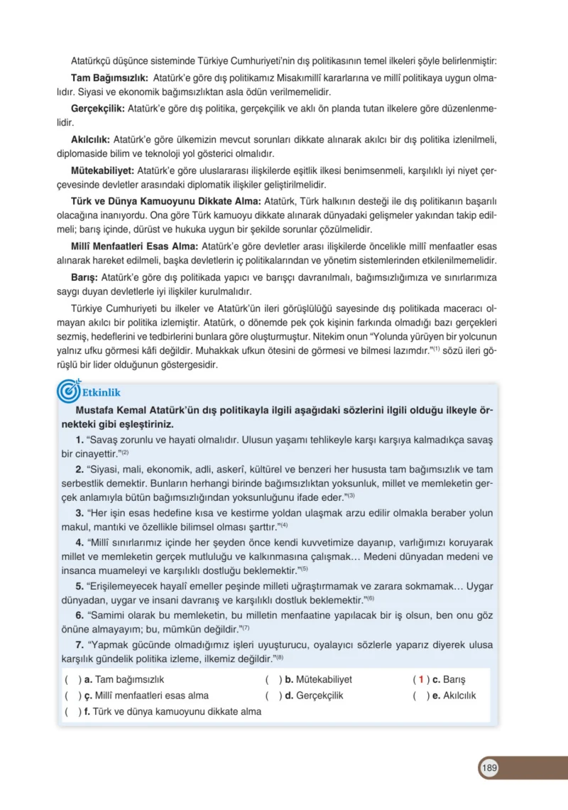 8. Sınıf İnkılap Tarihi Ders Kitabı Cevapları Ders Destek Yayınları Sayfa 189