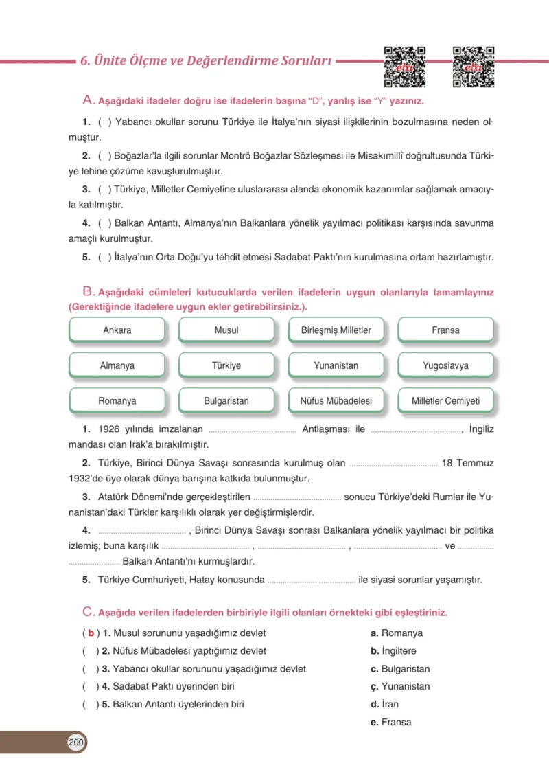 8. Sınıf İnkılap Tarihi Ders Kitabı Cevapları Ders Destek Yayınları Sayfa 200
