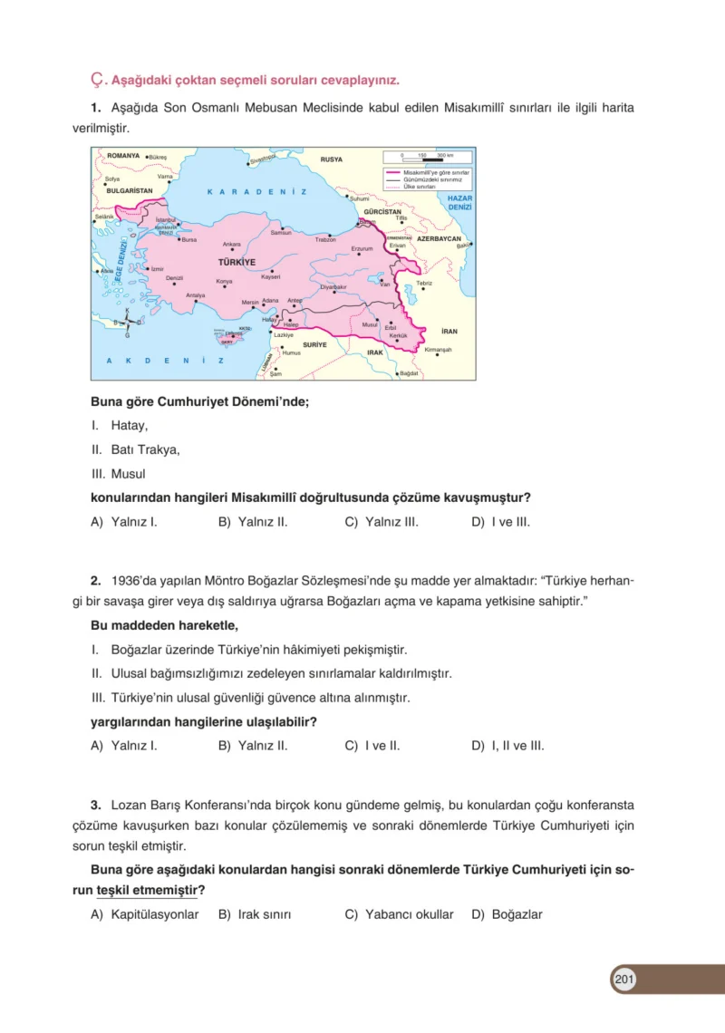 8. Sınıf İnkılap Tarihi Ders Kitabı Cevapları Ders Destek Yayınları Sayfa 201