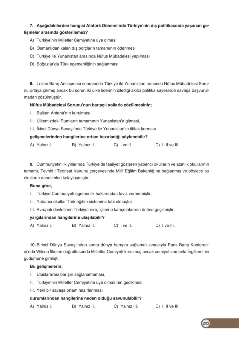 8. Sınıf İnkılap Tarihi Ders Kitabı Cevapları Ders Destek Yayınları Sayfa 203