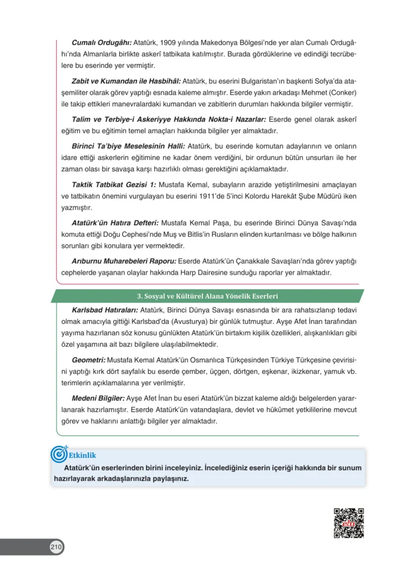 8. Sınıf İnkılap Tarihi Ders Kitabı Cevapları Ders Destek Yayınları Sayfa 210