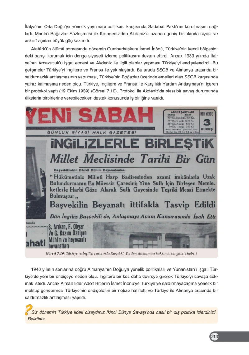 8. Sınıf İnkılap Tarihi Ders Kitabı Cevapları Ders Destek Yayınları Sayfa 213