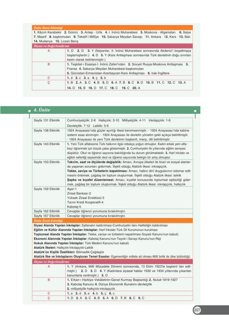 8. Sınıf İnkılap Tarihi Ders Kitabı Cevapları Ders Destek Yayınları Sayfa 227