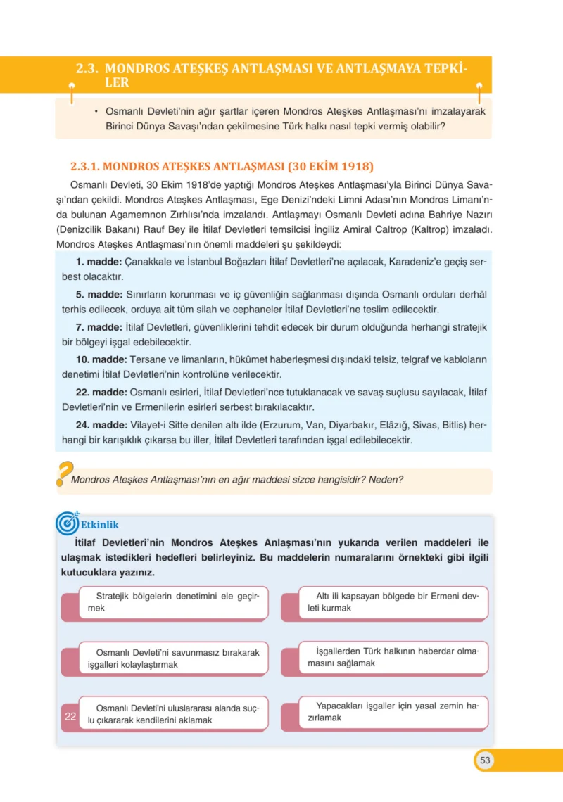 8. Sınıf İnkılap Tarihi Ders Kitabı Cevapları Ders Destek Yayınları Sayfa 53