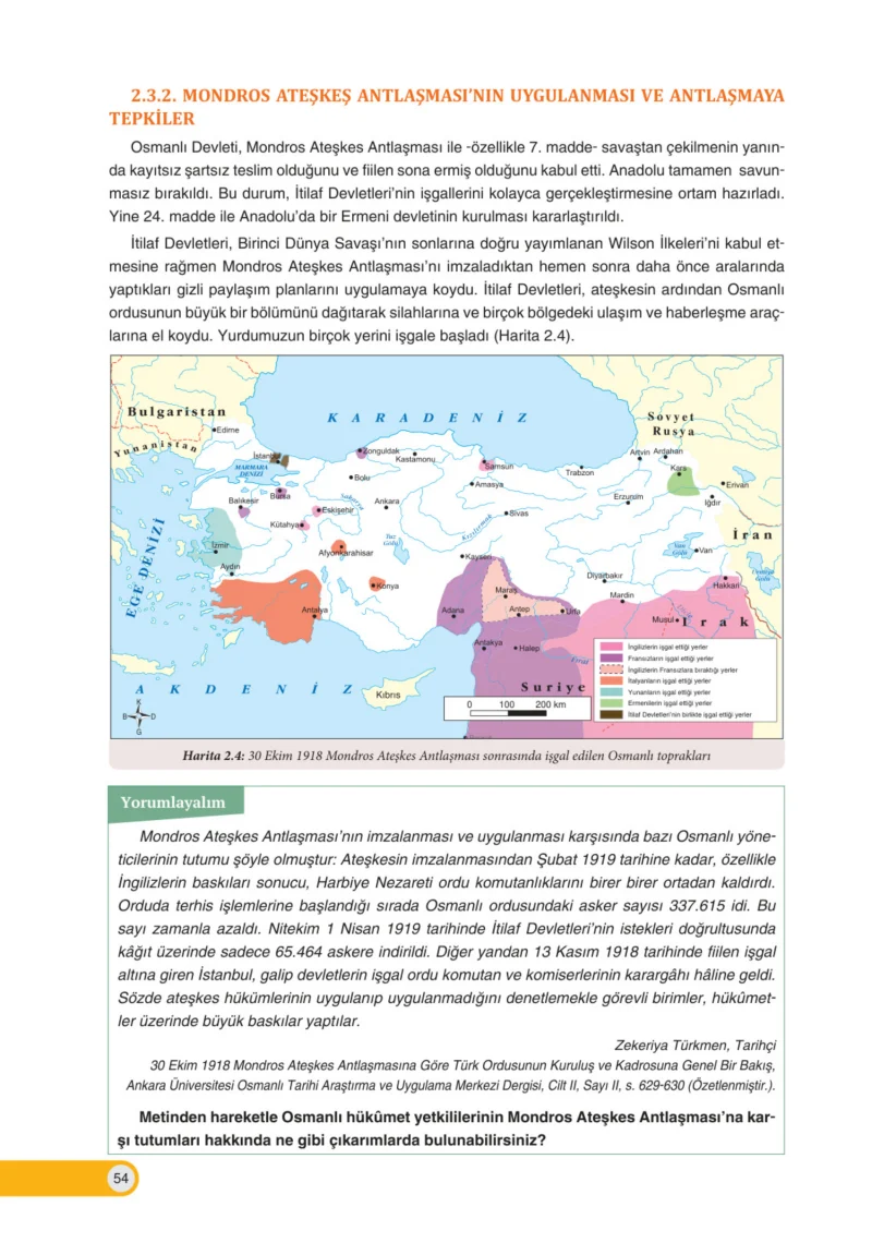 8. Sınıf İnkılap Tarihi Ders Kitabı Cevapları Ders Destek Yayınları Sayfa 54