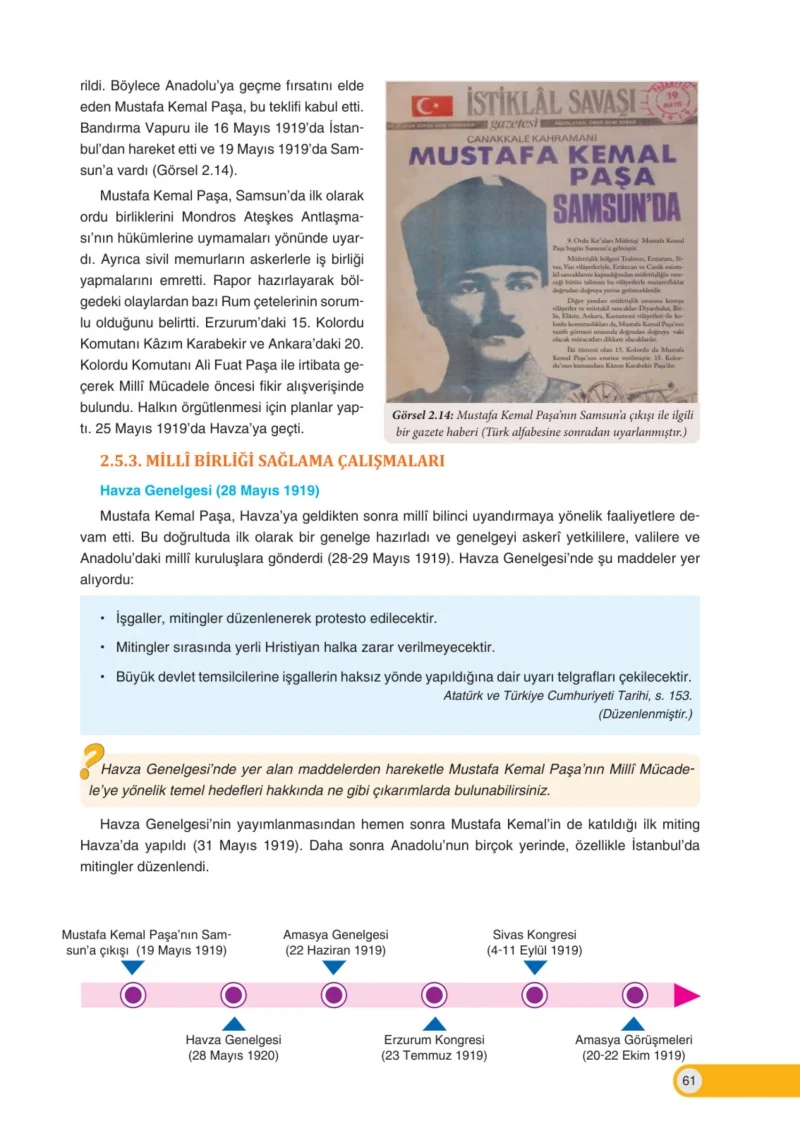 8. Sınıf İnkılap Tarihi Ders Kitabı Cevapları Ders Destek Yayınları Sayfa 61