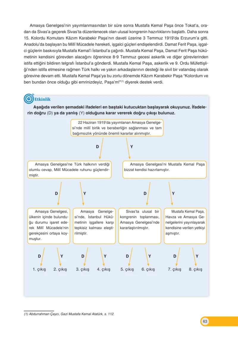 8. Sınıf İnkılap Tarihi Ders Kitabı Cevapları Ders Destek Yayınları Sayfa 63