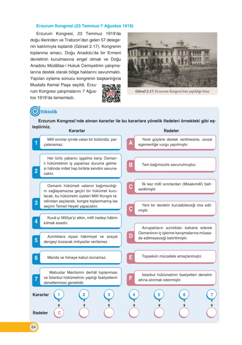 8. Sınıf İnkılap Tarihi Ders Kitabı Cevapları Ders Destek Yayınları Sayfa 64