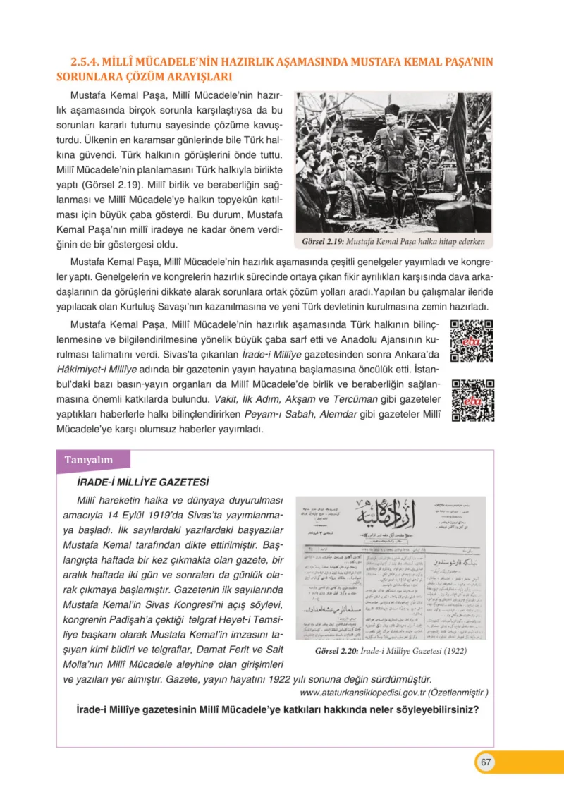8. Sınıf İnkılap Tarihi Ders Kitabı Cevapları Ders Destek Yayınları Sayfa 67