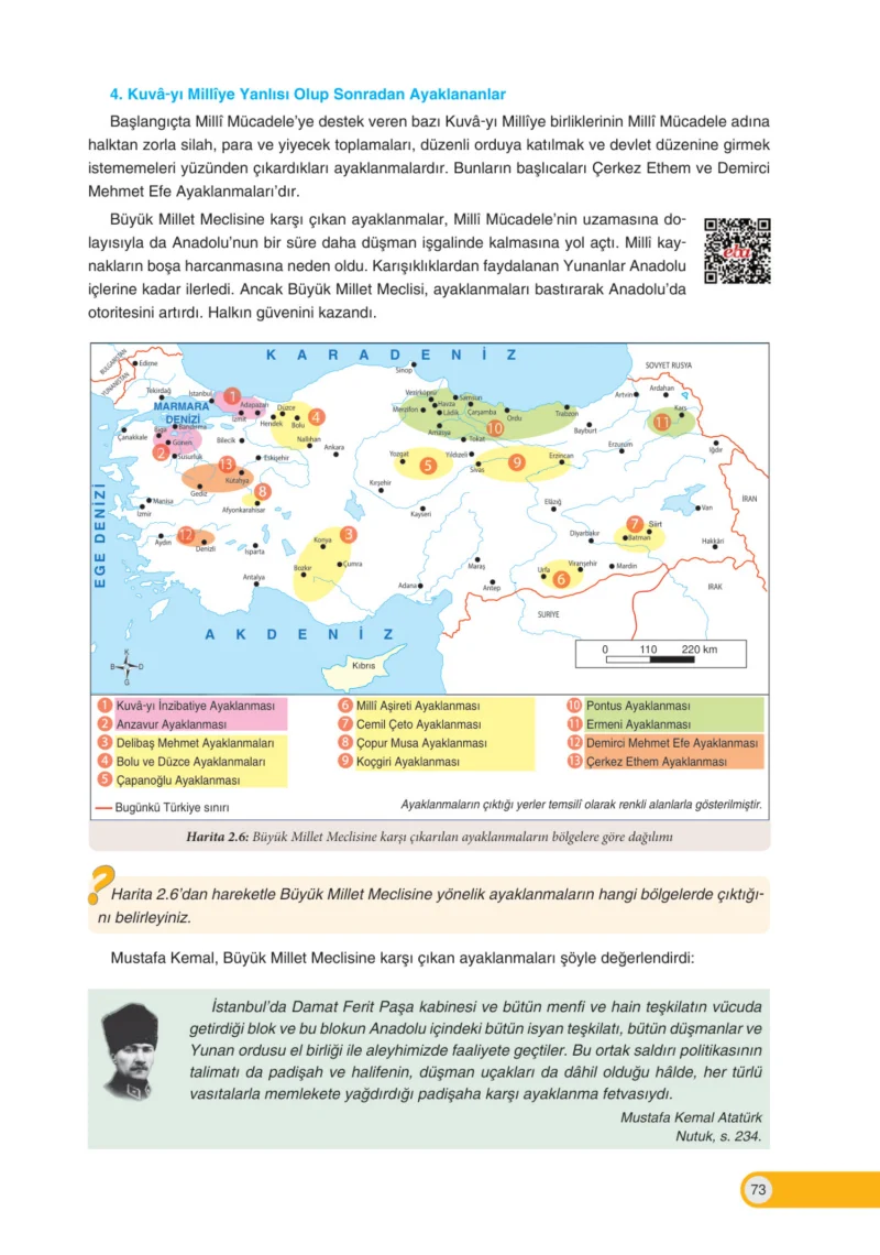8. Sınıf İnkılap Tarihi Ders Kitabı Cevapları Ders Destek Yayınları Sayfa 73