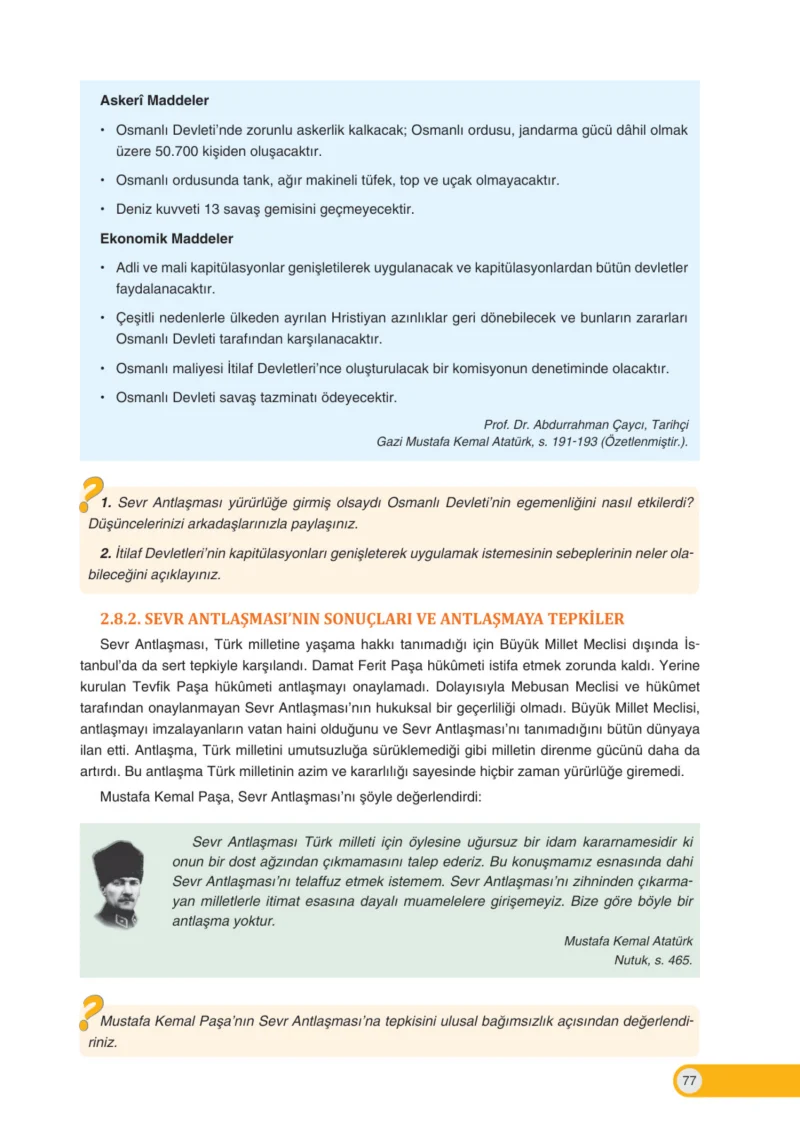 8. Sınıf İnkılap Tarihi Ders Kitabı Cevapları Ders Destek Yayınları Sayfa 77