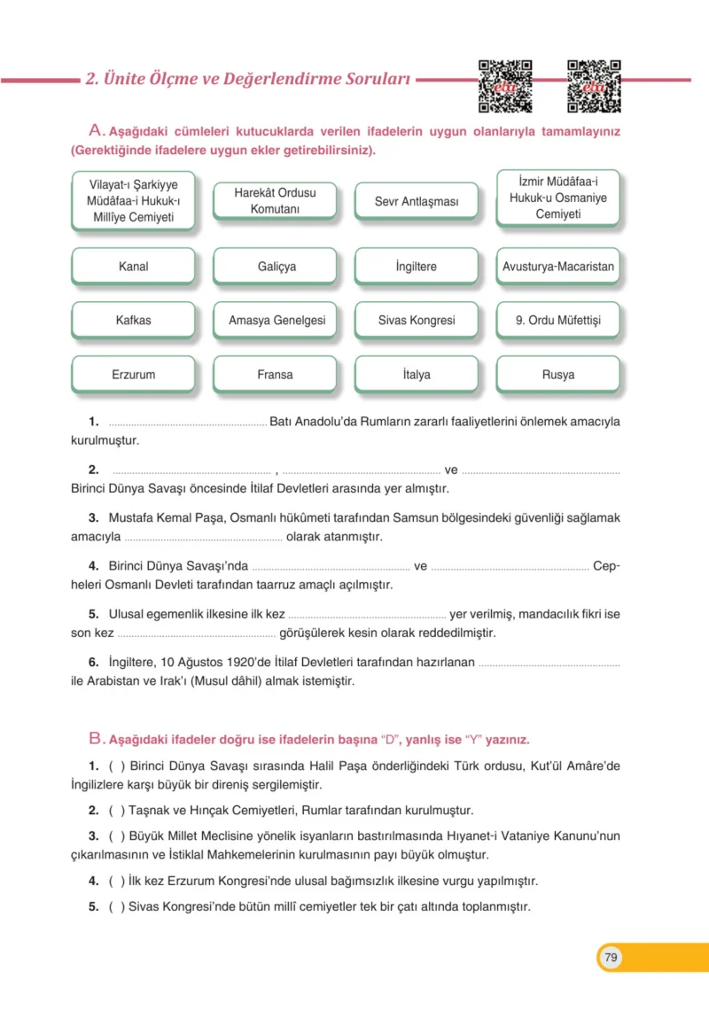 8. Sınıf İnkılap Tarihi Ders Kitabı Cevapları Ders Destek Yayınları Sayfa 79