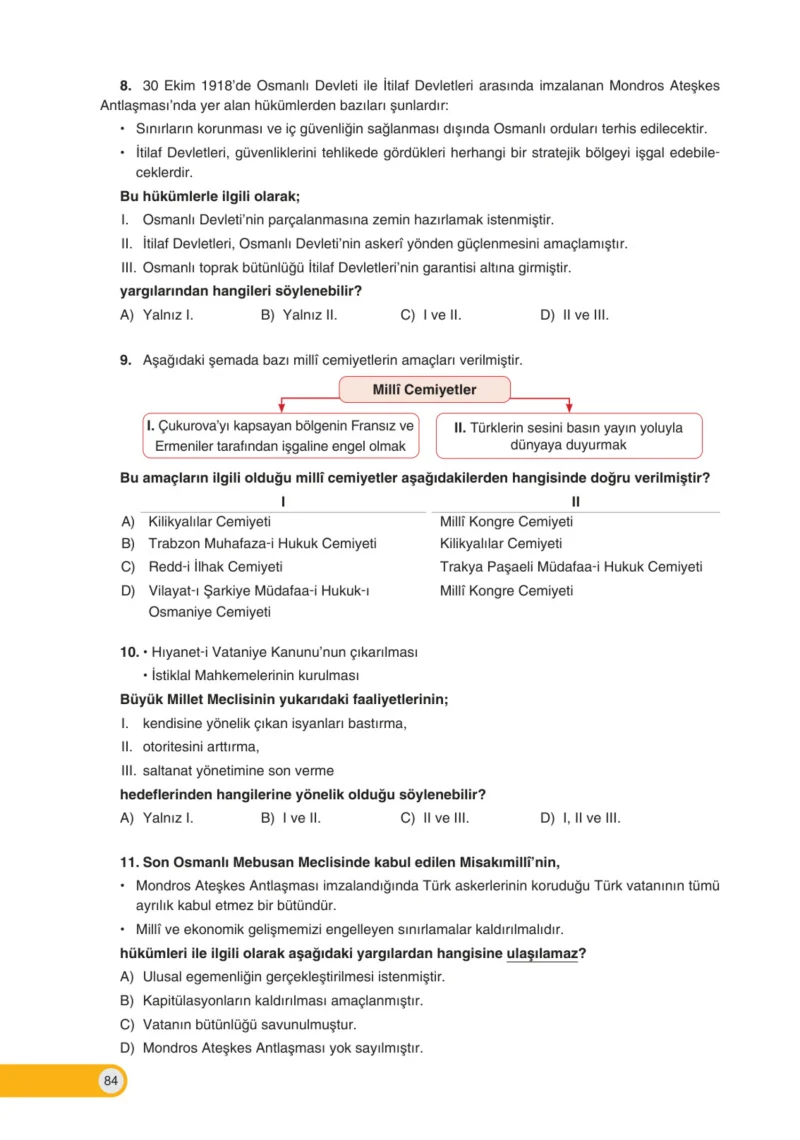 8. Sınıf İnkılap Tarihi Ders Kitabı Cevapları Ders Destek Yayınları Sayfa 84