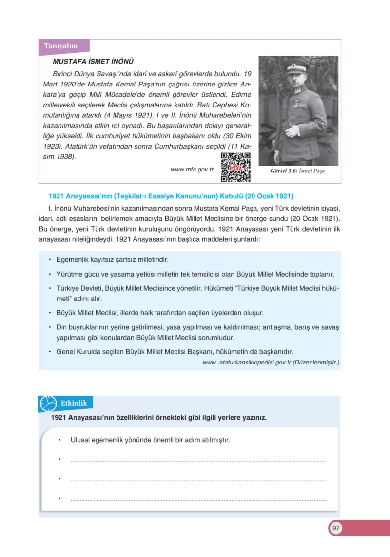 8. Sınıf İnkılap Tarihi Ders Kitabı Cevapları Ders Destek Yayınları Sayfa 97