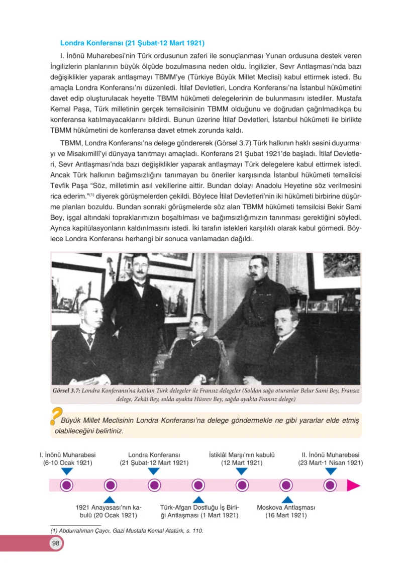 8. Sınıf İnkılap Tarihi Ders Kitabı Cevapları Ders Destek Yayınları Sayfa 98