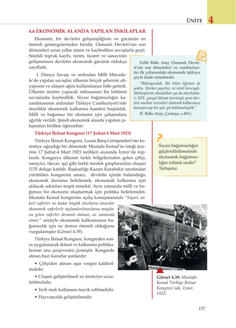 8. Sınıf İnkılap Tarihi Ders Kitabı Cevapları Meb Yayınları Sayfa 157