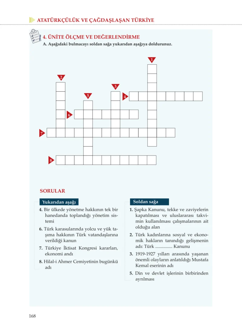 8. Sınıf İnkılap Tarihi Ders Kitabı Cevapları Meb Yayınları Sayfa 168