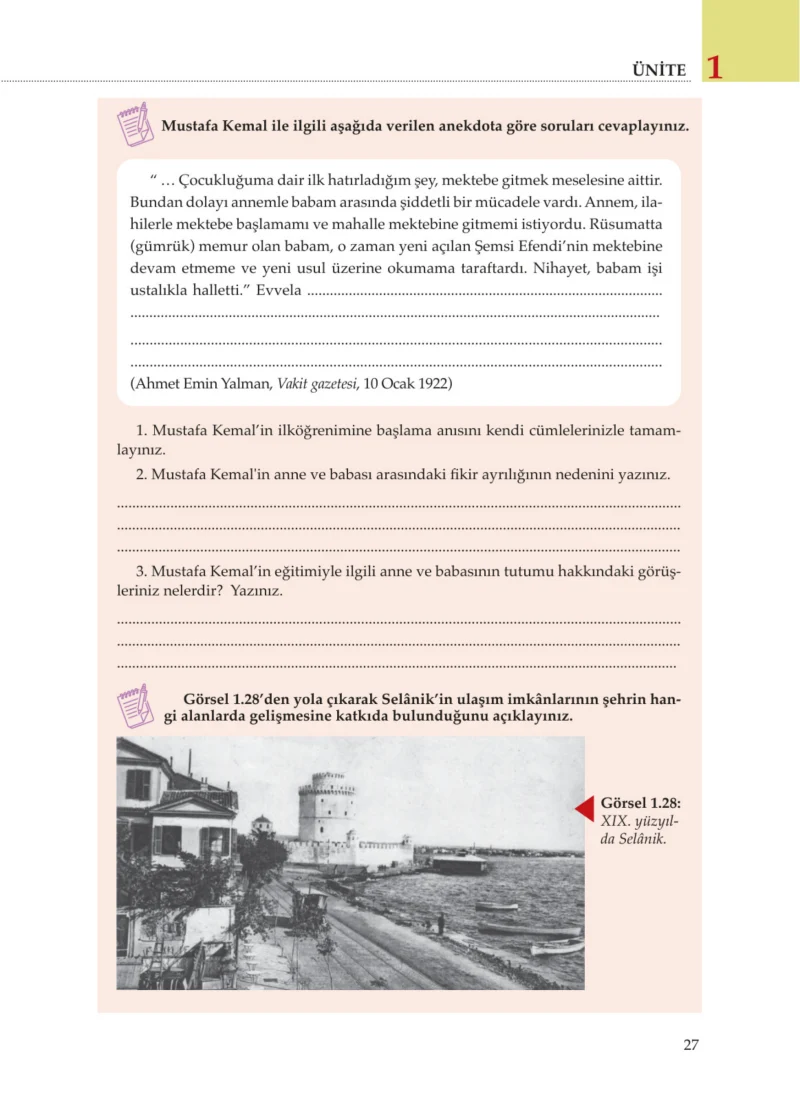 8. Sınıf İnkılap Tarihi Ders Kitabı Cevapları Meb Yayınları Sayfa 27