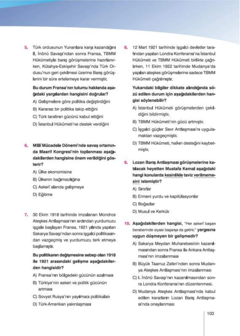 8. Sınıf İnkılap Tarihi Ders Kitabı Cevapları Nev Kitap Yayınları Sayfa 103