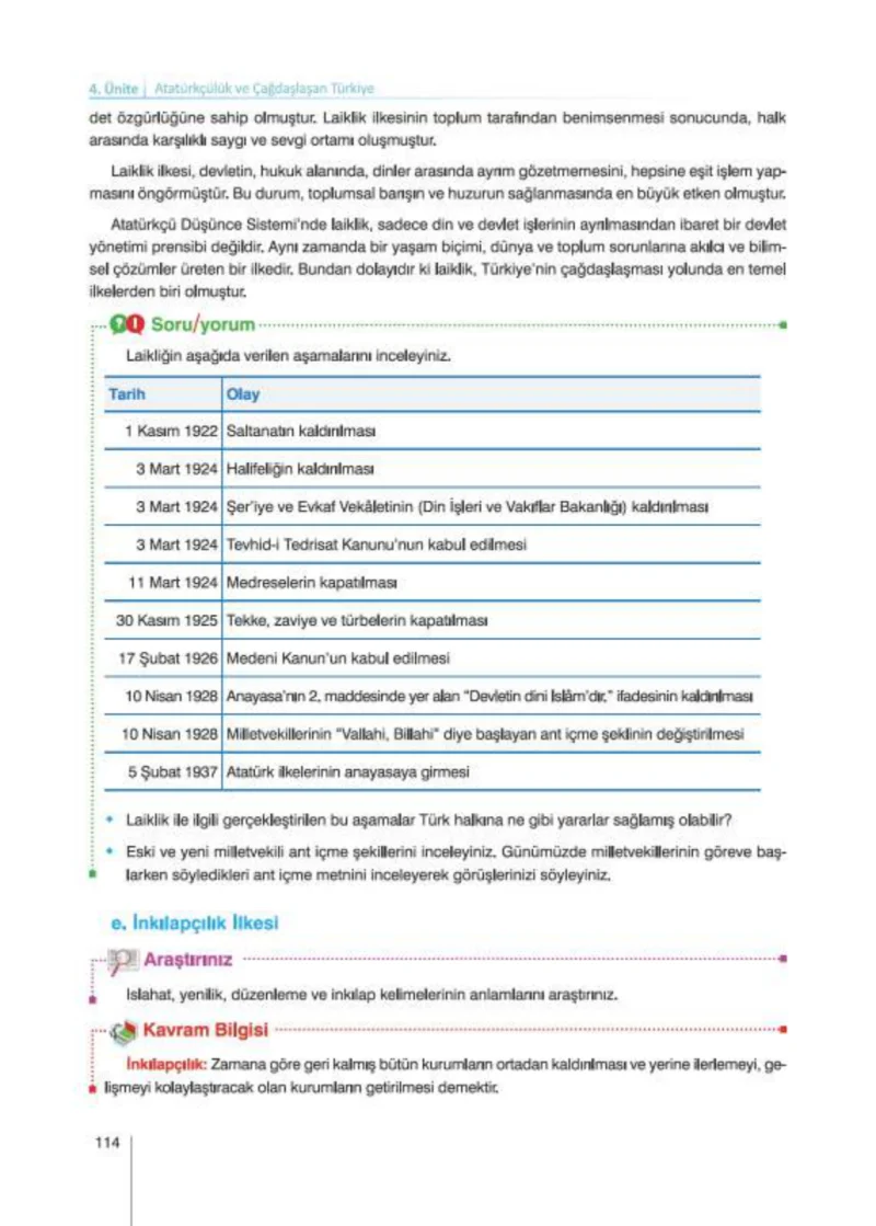 8. Sınıf İnkılap Tarihi Ders Kitabı Cevapları Nev Kitap Yayınları Sayfa 114