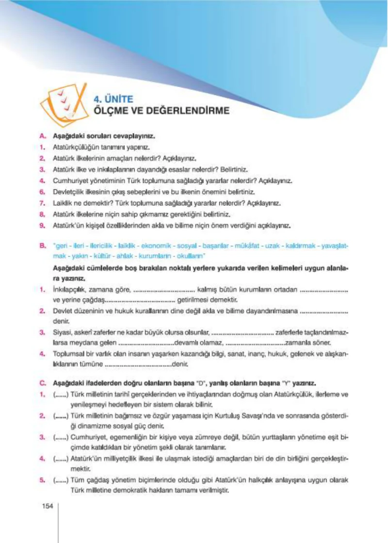 8. Sınıf İnkılap Tarihi Ders Kitabı Cevapları Nev Kitap Yayınları Sayfa 154