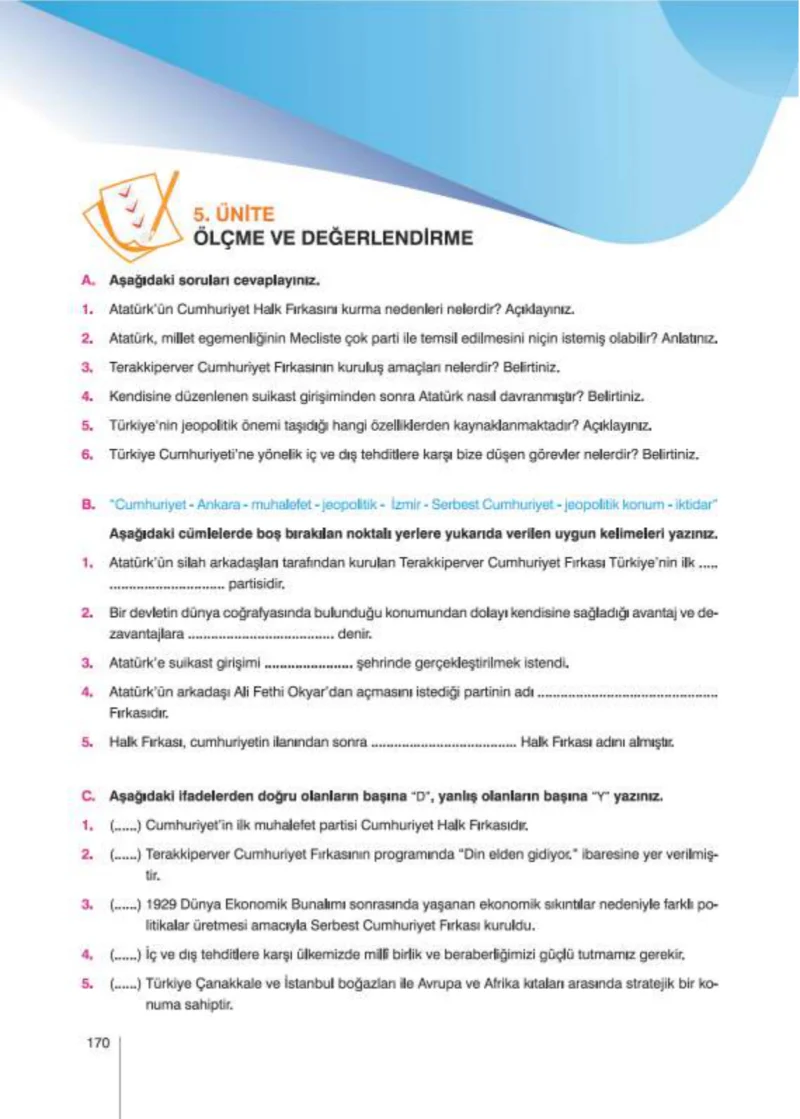 8. Sınıf İnkılap Tarihi Ders Kitabı Cevapları Nev Kitap Yayınları Sayfa 170