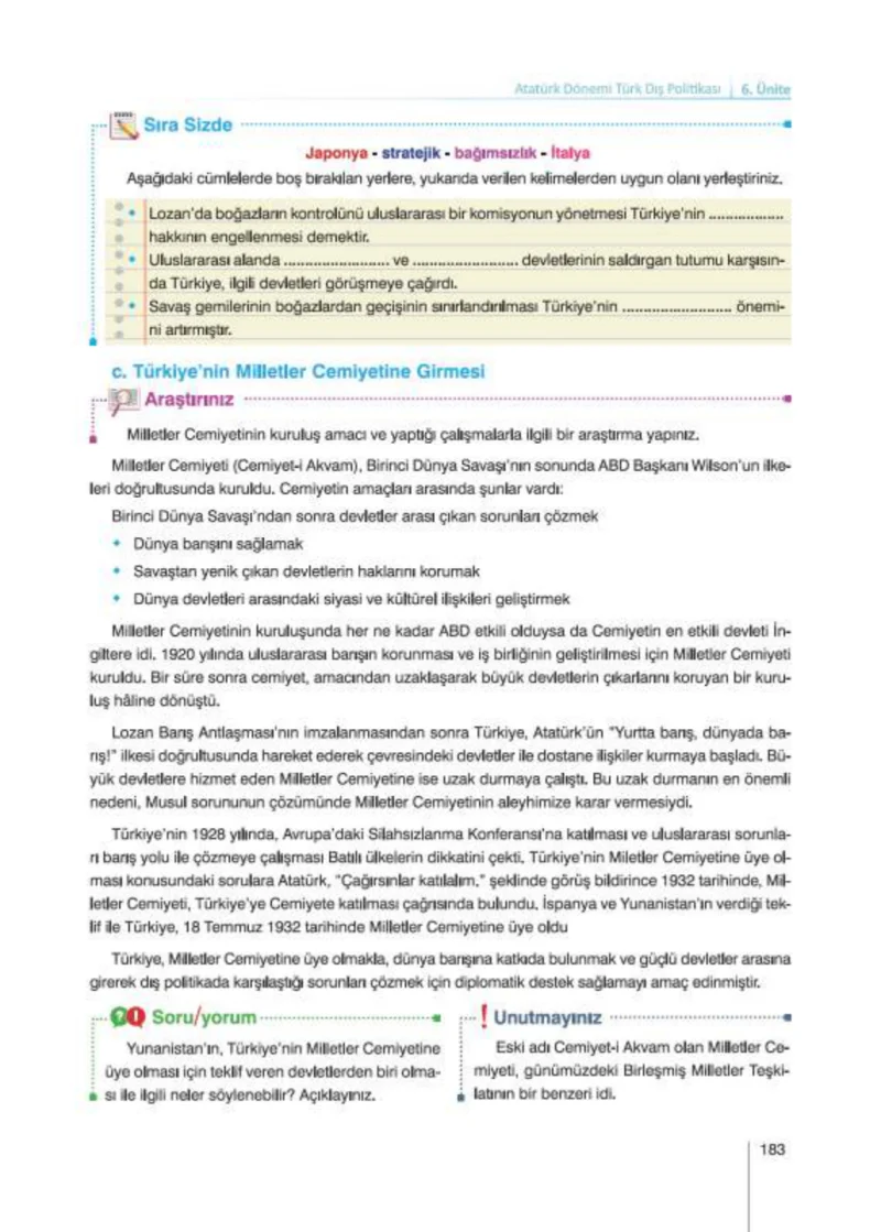 8. Sınıf İnkılap Tarihi Ders Kitabı Cevapları Nev Kitap Yayınları Sayfa 183