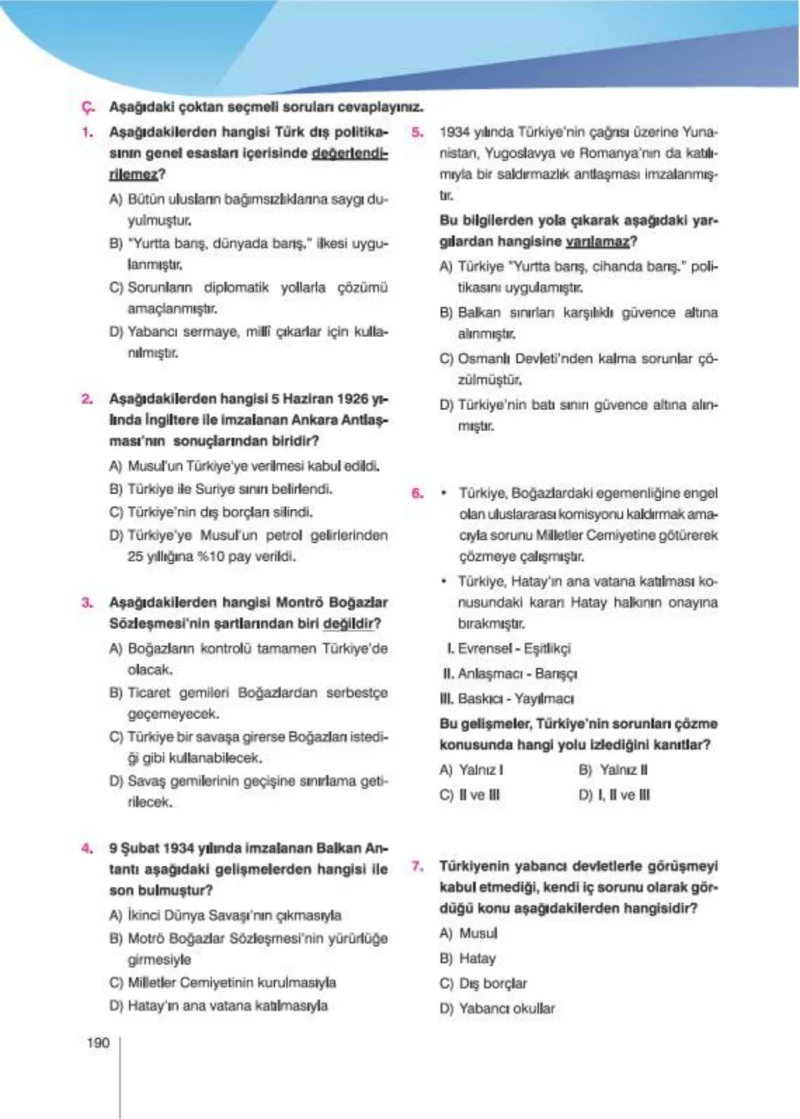 8. Sınıf İnkılap Tarihi Ders Kitabı Cevapları Nev Kitap Yayınları Sayfa 190