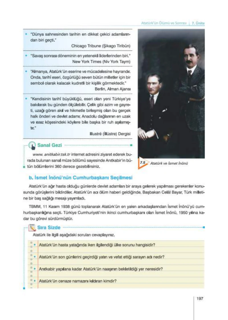 8. Sınıf İnkılap Tarihi Ders Kitabı Cevapları Nev Kitap Yayınları Sayfa 197