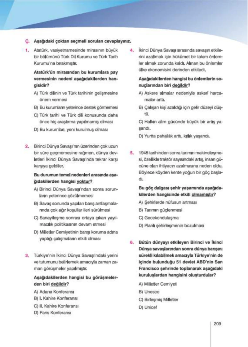 8. Sınıf İnkılap Tarihi Ders Kitabı Cevapları Nev Kitap Yayınları Sayfa 209