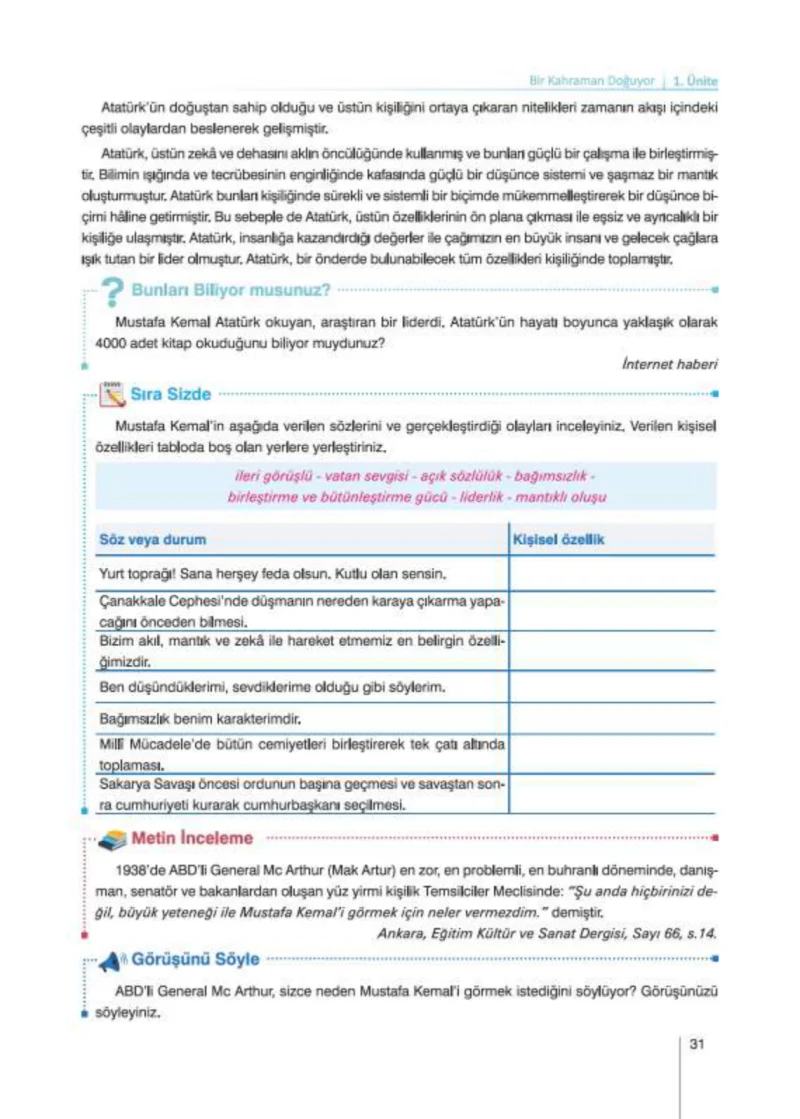 8. Sınıf İnkılap Tarihi Ders Kitabı Cevapları Nev Kitap Yayınları Sayfa 31