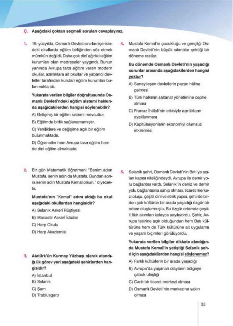 8. Sınıf İnkılap Tarihi Ders Kitabı Cevapları Nev Kitap Yayınları Sayfa 33