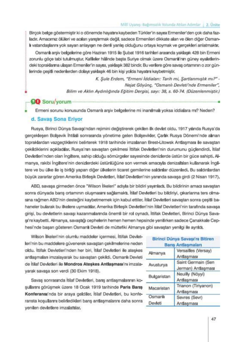 8. Sınıf İnkılap Tarihi Ders Kitabı Cevapları Nev Kitap Yayınları Sayfa 47