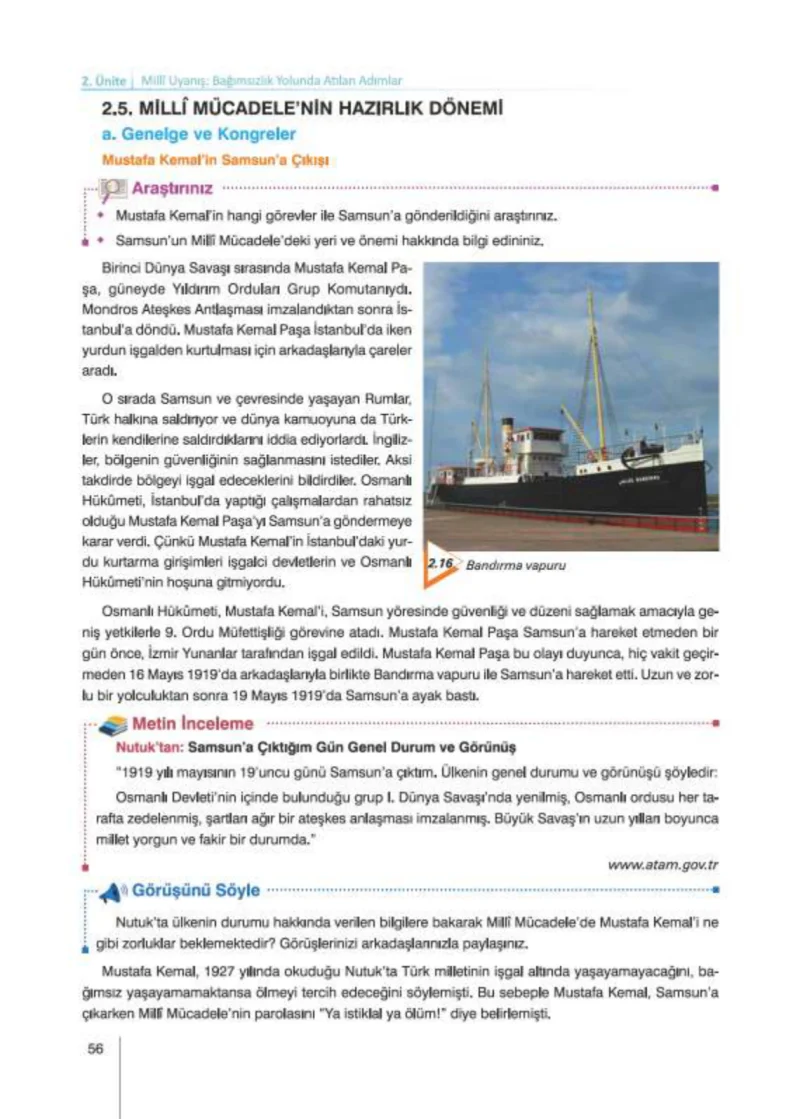 8. Sınıf İnkılap Tarihi Ders Kitabı Cevapları Nev Kitap Yayınları Sayfa 56