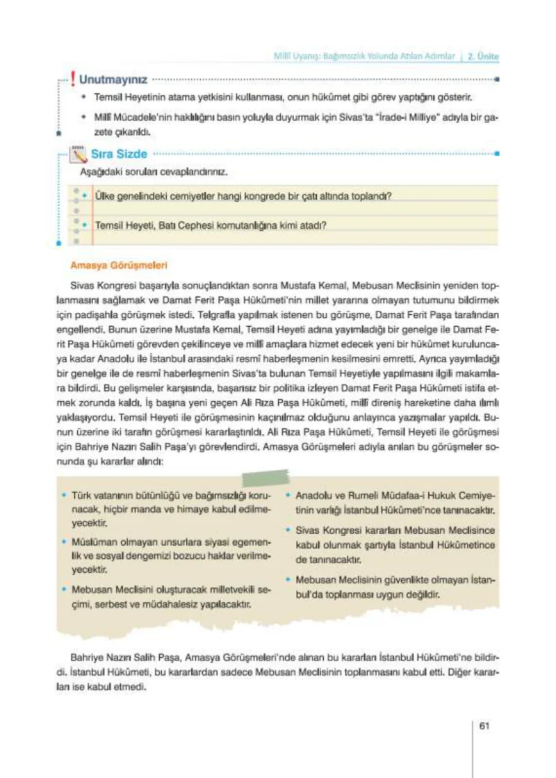 8. Sınıf İnkılap Tarihi Ders Kitabı Cevapları Nev Kitap Yayınları Sayfa 61