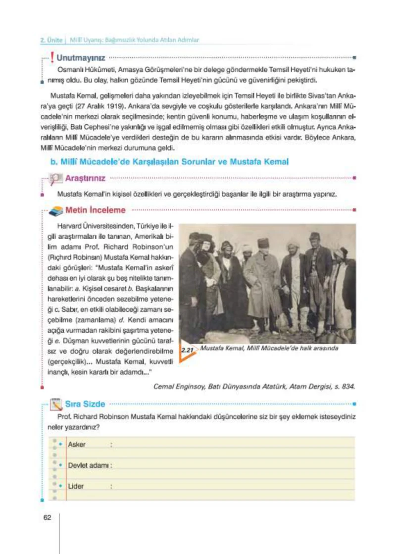 8. Sınıf İnkılap Tarihi Ders Kitabı Cevapları Nev Kitap Yayınları Sayfa 62