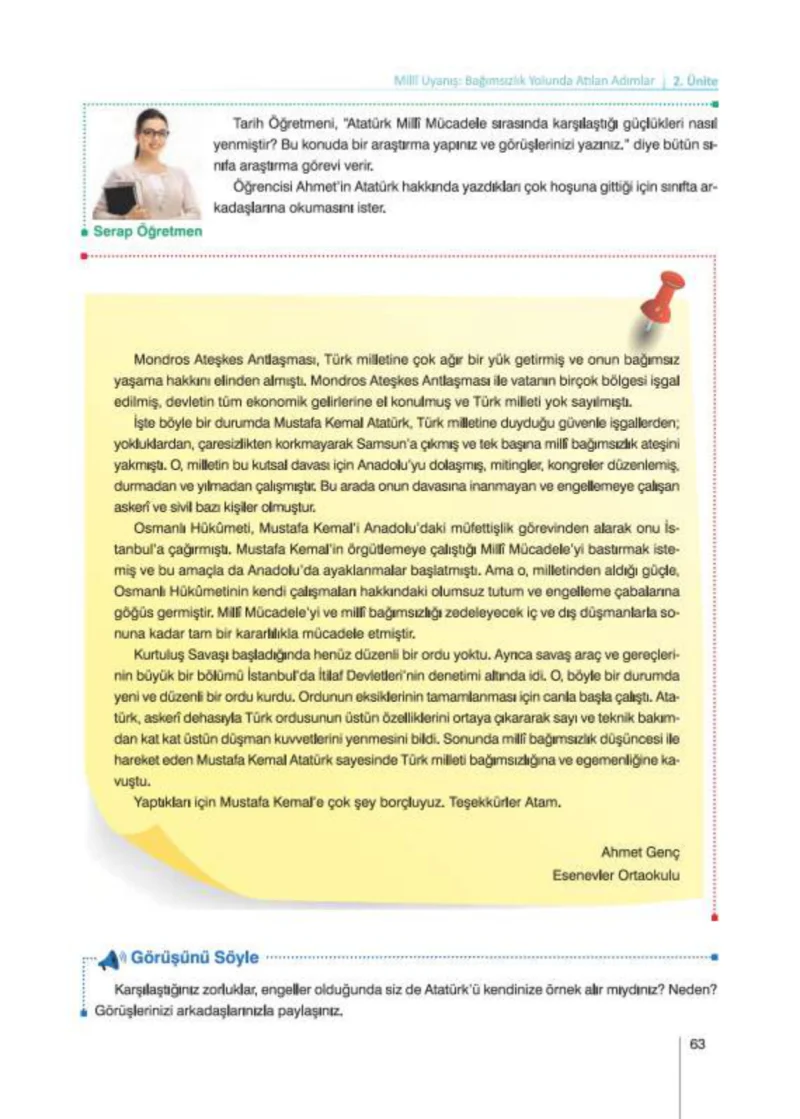 8. Sınıf İnkılap Tarihi Ders Kitabı Cevapları Nev Kitap Yayınları Sayfa 63